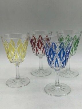 Set of 4  1950’s Bar Glasses |  VTG Luxury Cut Glass  - Made In France | barware